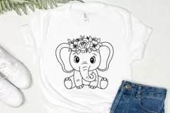Baby Elephant with Flower Svg Flowers Animal Svg Product Image 3