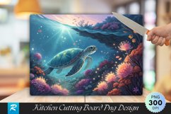Underwater Serenity Turtle and Flora Cutting Board PNG Product Image 1