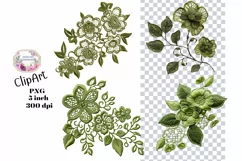 Embroidery, Flowers, Lace, PNG, Clipart, Green Product Image 1