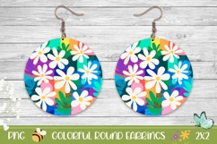 Pop Art Flowers Earrings, Floral Round Earrings Template Product Image 1