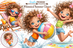 Whimsical Summer Girl Clipart, Cute Beach Girls PNG, Summer Product Image 1