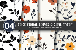 Beige Floral Leaves Digital Paper Product Image 1