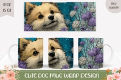 Cartoon Dog Mug Design, Spitz Mug Wrap, Flowers Mug Product Image 1
