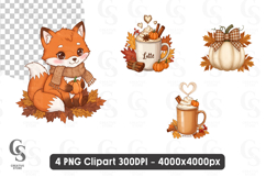 Autumn Fox Pumpkin Latte clipart sublimation png Product Image 1