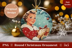 Retro Christmas Ornament Design, Retro Woman Round Ornament Product Image 1