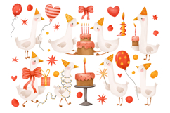 Cute Hand Drawn Birthday Goose Clipart &amp; Pattern Product Image 2