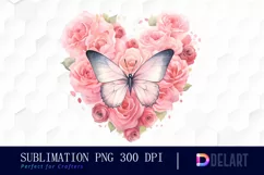 Watercolor Valentine Butterfly Clipart , Sublimation Art Product Image 1