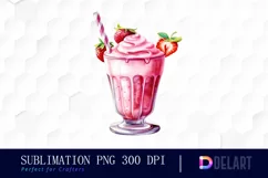 Watercolor Strawberry Pink Milkshake PNG Clipart Product Image 1