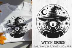 Witch Silhouette Circle SVG Cut File| Halloween PNG Clipart Product Image 1