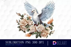 Dove with Roses Watercolor Clipart PNG Product Image 1