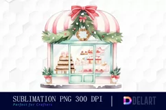 Watercolor Christmas Dessert Shop Clipart, Illustration PNG Product Image 1