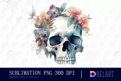 Watercolor Skull Floral Clipart, Illustration PNG Product Image 1