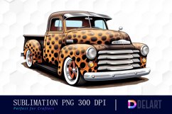 Leopard Vintage Truck Watercolor Sublimation Clipart Product Image 1