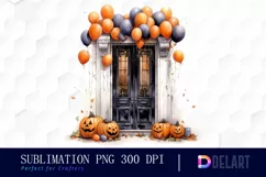 Door with Pumpkins and Balloons Clipart PNG Product Image 1