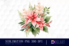 Watercolor Pink Poinsettia Clipart, Sublimation Art Product Image 1