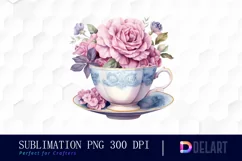 Watercolor Vintage Tea Cup Floral Party Clipart Fun Product Image 1
