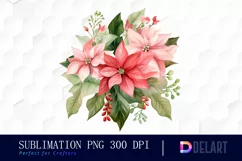 Watercolor Pink Poinsettia Clipart, Sublimation Art Product Image 1