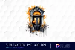 Watercolor Apartment Black Door Halloween PNG Clipart Product Image 1