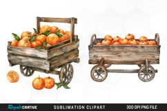 Watercolor Oranges In Wood Cart Clipart Product Image 1