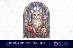 Watercolor Stained Glass Gothic Cat Clipart, Artwork Product Image 1