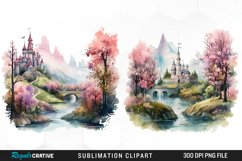 Watercolor Fairytale Landscapes PNG Set Clipart Product Image 1