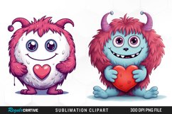 Watercolor Cute Cartoon Valentines Monsters Art Clipart Product Image 1