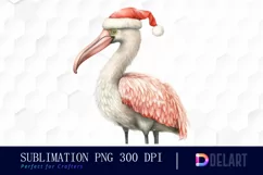 Watercolor Christmas Flamingo Clipart, Artwork Product Image 1