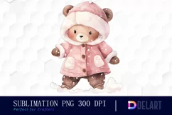 Watercolor Winter Baby Bear Clipart, Sublimation Art Product Image 1