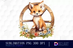 Watercolor Baby Fox Wooden Wheel Sublimation Clipart Product Image 1