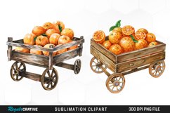 Watercolor Oranges In Wood Cart Exquisite Clipart Product Image 1