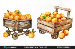 Watercolor Oranges In Wood Cart Exquisite Clipart Product Image 1