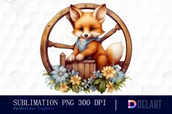 Watercolor Baby Fox Wooden Wheel Clipart Design Product Image 1