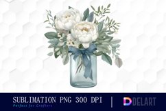 Watercolor Pale Blue Peony Clipart, Sublimation Art Product Image 1