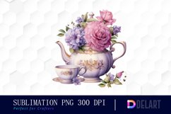 Watercolor Vintage Tea Cup Floral Party Sublimation Art Product Image 1