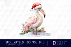 Watercolor Christmas Flamingo Clipart, Artwork Product Image 1