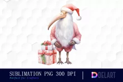 Watercolor Christmas Flamingo Clipart, Artwork Product Image 1