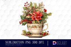 Watercolor Christmas Teacup Floral Clipart set Product Image 1