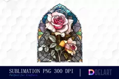 Stained Glass Rose Watercolor Clipart PNG Product Image 1