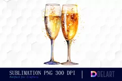 Watercolor Champaign Glasses Golden PNG Clipart Product Image 1