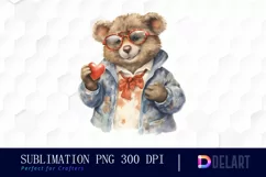 Watercolor Valentine Teddy Bear Clipart PNG Product Image 1