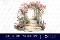 Watercolor Pink Witch and Garden Patch Clipart, PNG Set Product Image 1