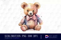 Watercolor Fuzzy Teddy Bear Bow Tie PNG Clipart Product Image 1