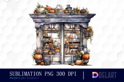 Watercolor Creepy Halloween Store Window Sublimation Clipart Product Image 1