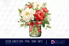 Watercolor Red and White Peony Clipart, PNG Product Image 1