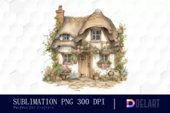 Watercolor Cozy Cottage Clipart, Illustration PNG Product Image 1