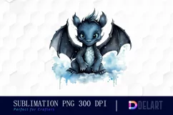 Watercolor Cute Black Daby Dragon PNG Clipart Product Image 1