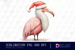 Watercolor Christmas Flamingo Clipart, Artwork Product Image 1