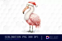 Watercolor Christmas Flamingo Clipart, Artwork Product Image 1