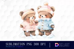 Watercolor Winter Baby Bear Clipart, Sublimation Art Product Image 1