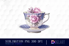 Watercolor Vintage Tea Cup Floral Party PNG Clipart Product Image 1